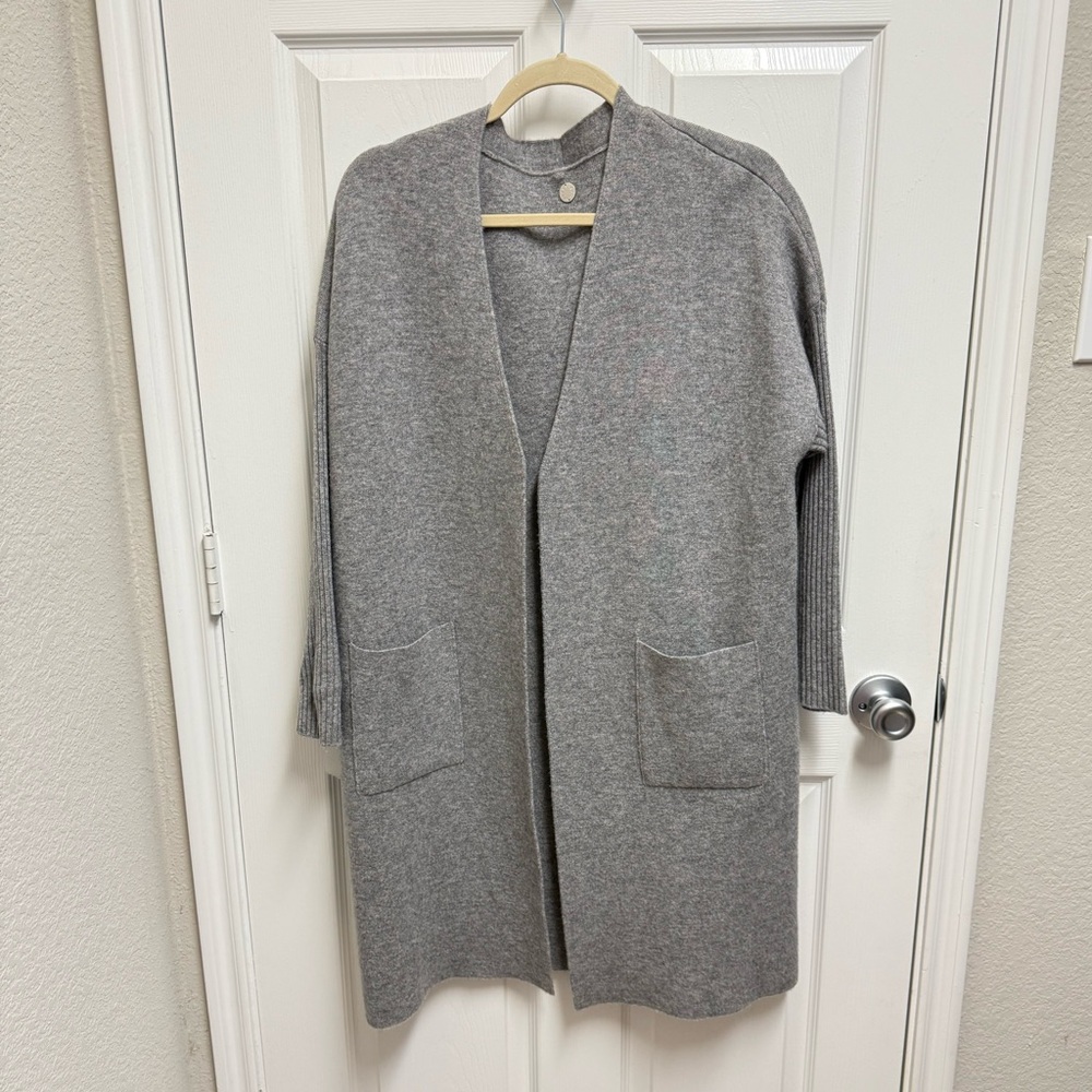 Mersea Grey Wool and Cashmere Open Front Midi Cardigan